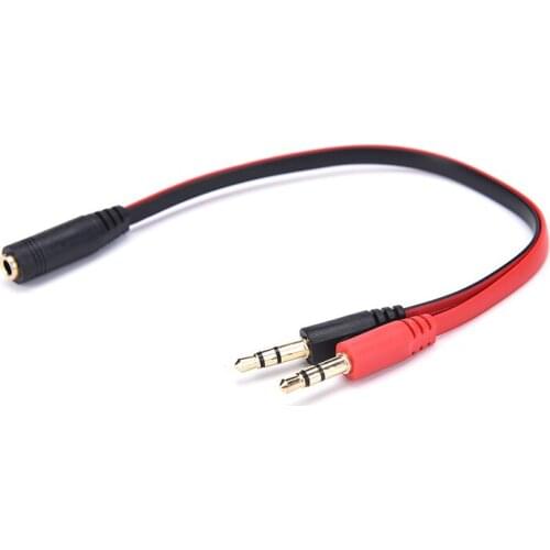 Female To 2 Male AUX Audio Mic Splitter Cable Earphone Headphone Adapter 3.5mm