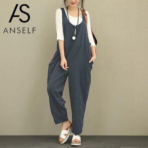 Anself Women Summer Cotton Playsuits Jumpsuits Vintage dungarees Jumpsuit Overalls Strapless Plus Size Salopette Female 2021