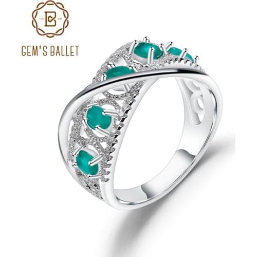 GEMS BALLET 925 Sterling Silver Split Band Swirl Finger Ring Jewelry Natural Green Agate Gemstone Ring For Women Christmas Gift