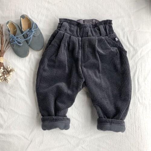Winter Baby Kids Pants Plus Velvet Corduroy Toddler Girls Trousers Boys Harem Pants Elastic Waist Unisex Warm Baby Child Pants