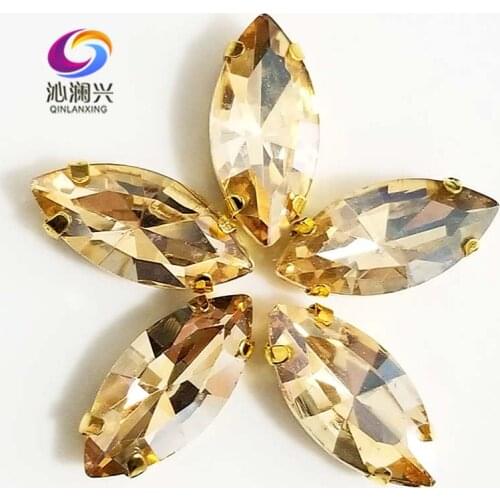 Golden bottom champion Horse eye shape Glass Crystal sew on claw rhinestones with holes,Diy Clothing accessories SWMG05