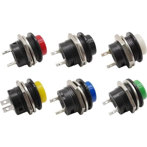 10Pcs R13-507 16mm Momentary Red Black White Yellow Green Blue Round Cap Push Button Switch AC 6A/125V 3A/250V 6color