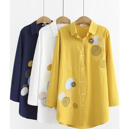 2020 Plus size 4XL spring cotton shirt women Long sleeve embroidery blouse casual tops female Single-breasted long shirts A3242