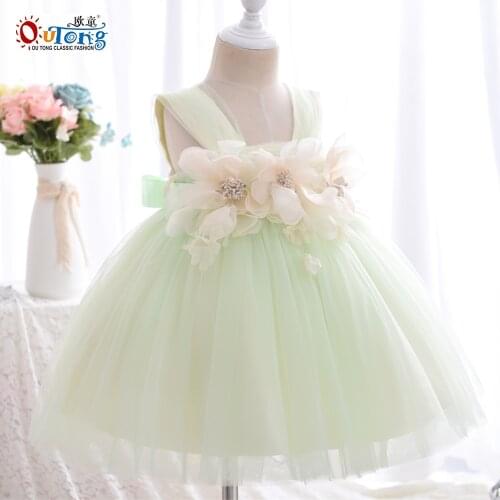 Outong 2021 Baby Girl Summer Dress Newborn Children' Clothing Cute Appliques Flower Girls Dress For Wedding 1st Birthday Party