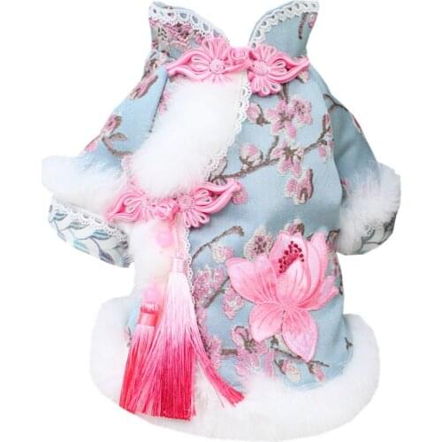3 color Pet dog clothes pet Tang suit cheongsam Chinese style lotus pond moonlight show Wo suit pet New Year dress