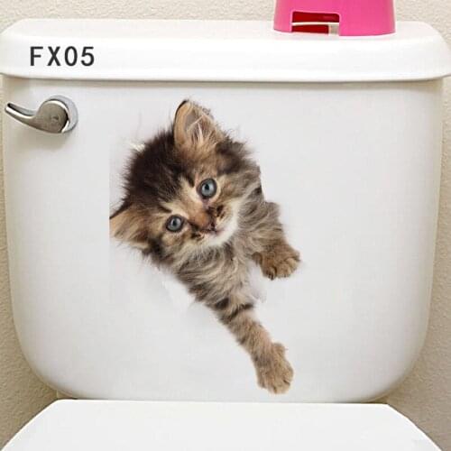 3d vivid Cute Cat Toilet Door computer kitchen cupboard Wall Stickers Decals For Home Decor Poster Mural art