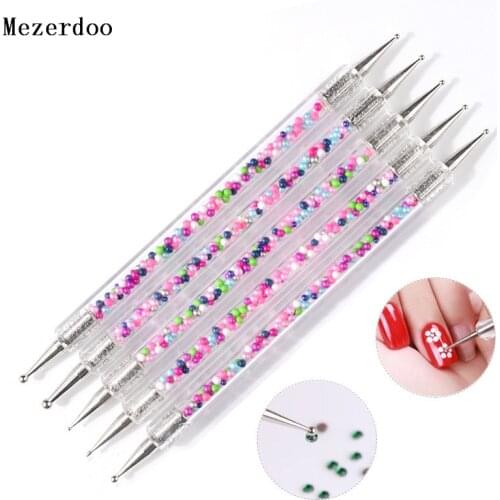 5 Pcs 2 Way Nail Art Dotting Pen Set Acrylic Caviar Colorful Rhinestone Decoration Drawing Painting Tools for French Manicure