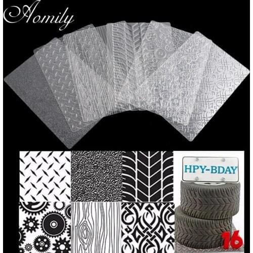 Aomily 6Pcs/Set Embossed Fondant Cake Molds Transparent Plastic Textured Sugar Crafts Sheet DIY Baking Decorating Tools Supplies