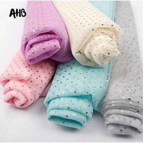 AHB 90*150cm Tulle Mesh Fabric Gold Dots Printed Fabric DIY Dolls Cloth Mesh Fabric Organza Wedding Party Decoration Background