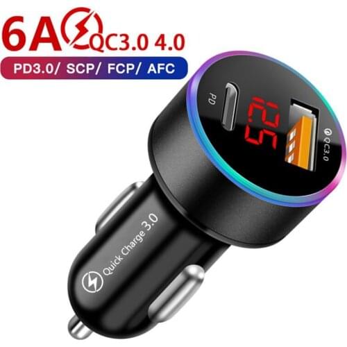 38W PD USB C Car Charger QC3.0 Fast charging for iphone huawei Samsung xiaomi android Type C PD With digital display car charge