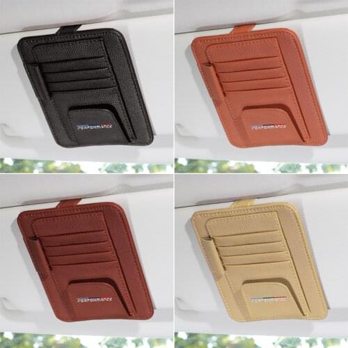 Car Sun Visor Clip for Sun Glasses Credit Card Pen Holder function Storage Bag for BMW M Performance Z X M3 M5 M6 Mline Emblem