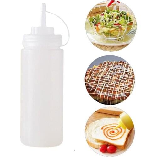 BBQ Ketchup Sauce 240ml Dispenser Bottles Dispensing White Mayonnaise Plastic Cap Bottle Kitchen Jar with Tools Safe Squeez