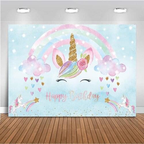Mehofoto Unicorn Rainbow Photo Background for Photography Photocall Happy Birthday Party Backdrop Horse Blue Sky Backgrounds