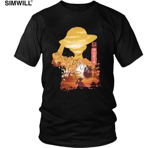 Mens One Piece Luffy T Shirts Cool Ukiyo e Styke King of the Pirates Tshirt Short Sleeved Cotton Graphic Tees Trendy T-shirt