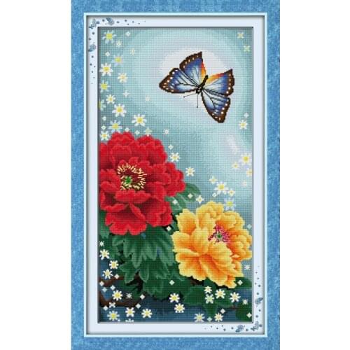 Joy Sunday Cross StitchButterflies Over Flowers Pattern Cross Stitch Kit Embroidery Needlework Home Decor Wall Painting Gift