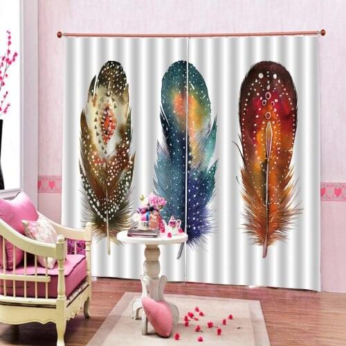 Beautiful Photo Fashion Customized 3D Curtains Colored feathers stereoscopic curtains Decoration curtains