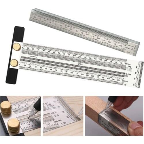 Woodworking Line Scribe 180-400mm T-type Ruler Hole Scribing Ruler Crossed-out Tool Line Drawing Marking Gauge Measuring Tool