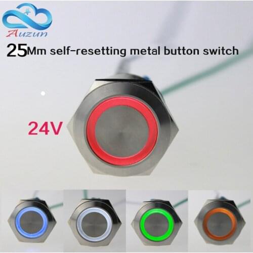 2 pieces 25mm Since the reset metal button with light switch voltage 24v current 5A250VDC waterproof rust red, yellow blue