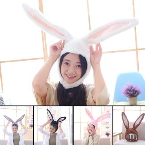 Korean Style Cute Girls Hat Plush Rabbit Bunny Ears Hat Earflap Cap Head Winter Thicken Warmer Beanie Cap Women Headgear Cosplay
