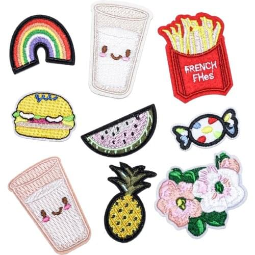 Cute Embroidery Patches for Clothing Foods Pizza Badge Band Patch Iron On Stripes Clothes Jacket Backpack Applique Accessories