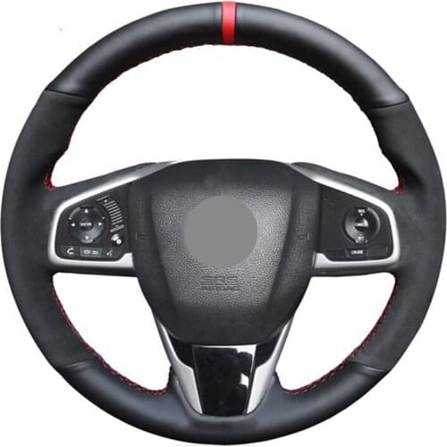 Soft Black Genuine Leather Suede Car Steering Wheel Cover For Honda Civic Civic 10 2016-2019 CRV CR-V 2017-2019 Clarity