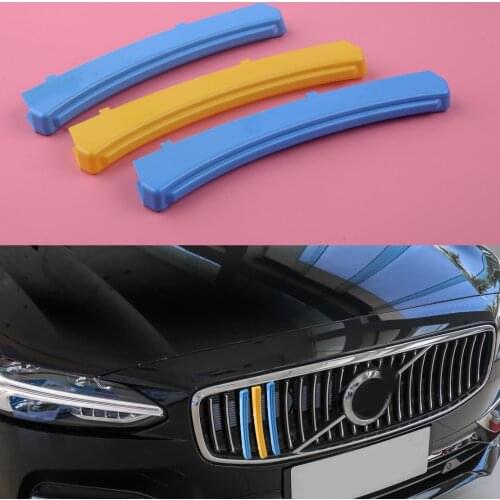 3pcs ABS Three Color M Net Front Center Grille Grill Cover Trim Strips Stickers Styling Car Fit for Volvo S90 V90 2017 2018 2019