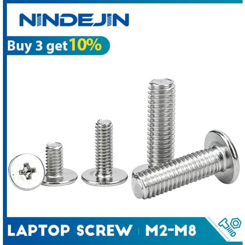 NINDEJIN 5-50pcs M2 M2.5 M3 M4 M5 M6 M8 CM Laptop Screw Stainless Steel Thin Head Machine Screw Cross Phillips Wafer Head Screw