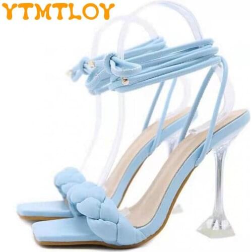 The Newest Fairy Style Roman Lace-up Woven High-heel Slippers Sandals For Summer 2021 Dual-use Womens Shoes