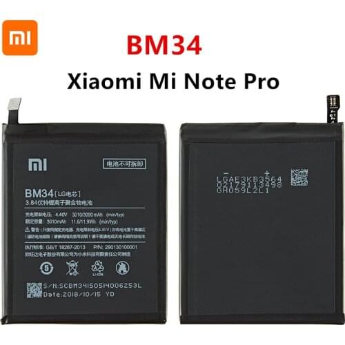 Xiao mi 100% Orginal BM34 3010mAh Battery For Xiaomi Mi Note Pro BM34 4GB RAM High Quality Phone Replacement Batteries