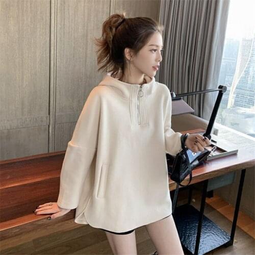 2020 New Hooded Pullover Sweatshirt Zipper Women Autumn Winter Korean Womens Hooded Plus Velvet Thick Loose Hoodies Lazy Top