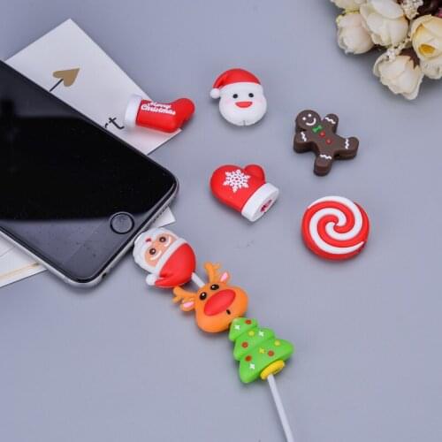 Christmas Gift Santa Claus Cartoon Cable Protector Cable Accessory For iphone 8 7 6 5 USB Data Line cable protection
