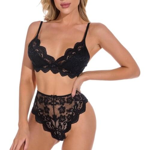 Sexy Lingerie Women Bow-knot Wireless Mesh See-through Push Up Bra Brief Sets Ruffle Sensual Lingerie Womens Underwear 2021 New