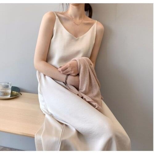 Jospoo Sexy Backless Women Dresses 2020 Spring and Summer Chothing Satin Luxury Shiny Dress Imitation Silk Lady Dress