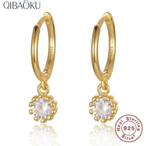 Real 925 Sterling Silver Earrings Shiny Small Zircon Hoop Earrings for Women Ear Jewelry Circle Gold Earrings Gift