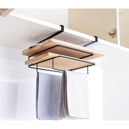Cupboard Cabinet Door Iron Basket Towel Hanger Rack Cutting Board Holder Hanging Shelf Kitchen Space Saving Storage Organizer