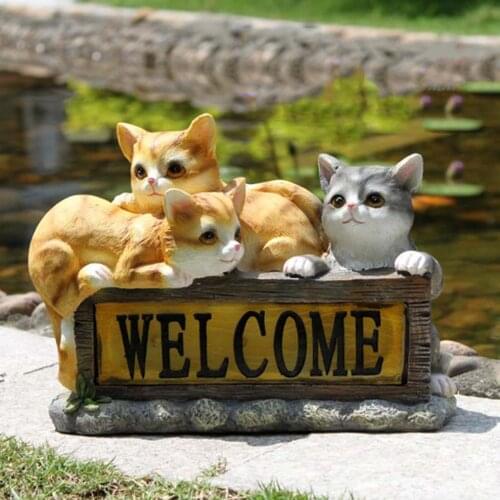Handmade 3 Cats Sculpture Solar Energy Animal Model Light Statue Home Garden Lawn Decor Ornaments