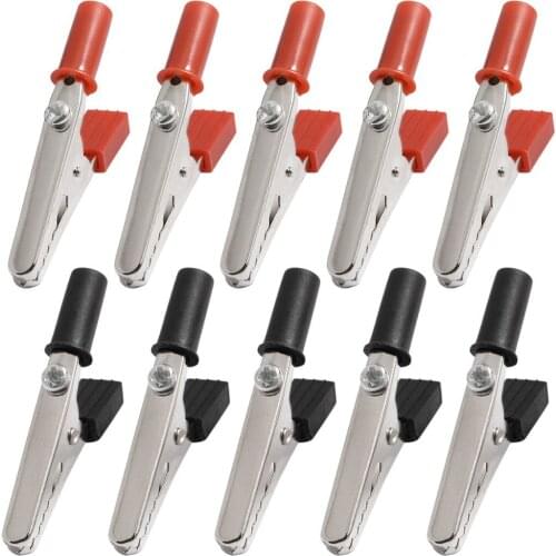 SODIAL(R) 10 Pcs 50mm Plastic Handle Test Probe Metal Alligator Clips
