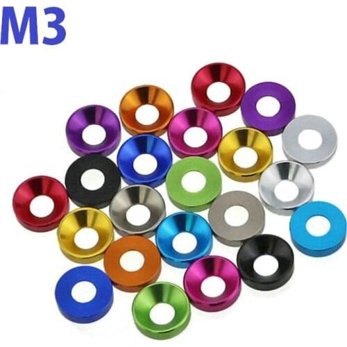 High quality M3 Silver/Black/DeepBLue/LightBlue/Gold/Red/Purple/G Anodized Colorful Aluminum gaskets Cuntersunk Head Cone Washer