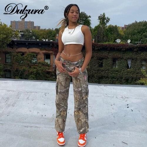 Dulzura Tree Forest Print Women High Waist Cargo Pants Wide Leg Trousers Pocket Loose Streetwear Casual 2020 Autumn Winter