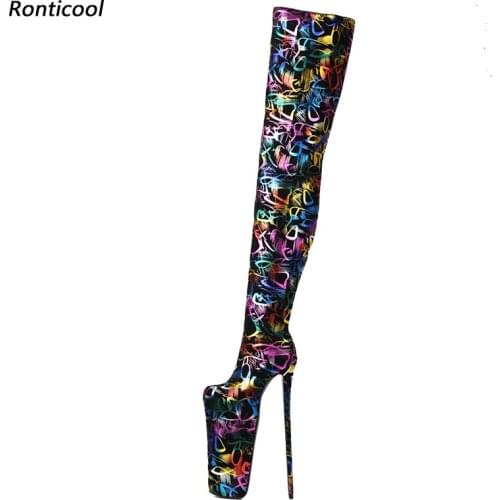 Ronticool New Women Platform Over The Knee Boots Unisex 30 Cm Stiletto Heels Round Toe Gorgeous Cosplay Shoes Plus US Size 5-18