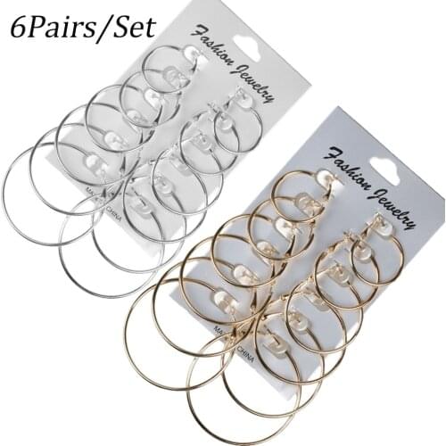 6Pairs Hoop Earrings Set Big Circle Earring Fashion Jewelry for Women Girls Steampunk Ear Clip korean Earrings 2020 NEW