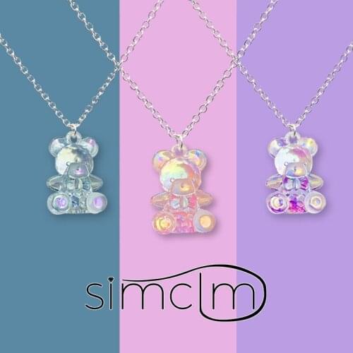 Cute Cartoon Transparent Bear Chain Necklaces Candy Color Acrylic Pendant For Women&Girl Daily Handmade Jewelry Party Gifts