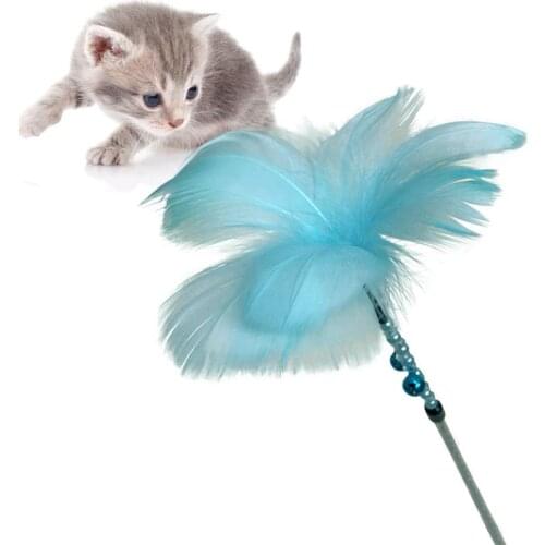 1pc Cat Toy Funny Cat Teaser Wand Beads Fake Feather Decor Cat Teaser Toy Cat Training Toy Pet Supplies Cat Favors