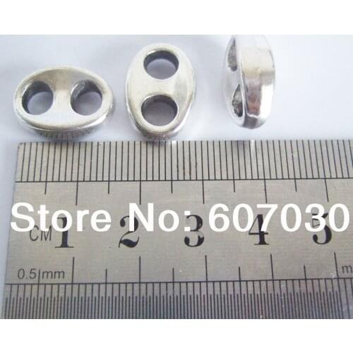 10pcs Silver Color Alloy Buttons Double Holes Slider Spacer Beads For 4mm Round Leather Jewelry Findings Accessories