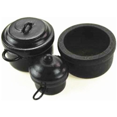 3Pcs/set 1:12 Dollhouse Miniature Black Mini Soup Pot Dolls Kitchen Decor Accessories