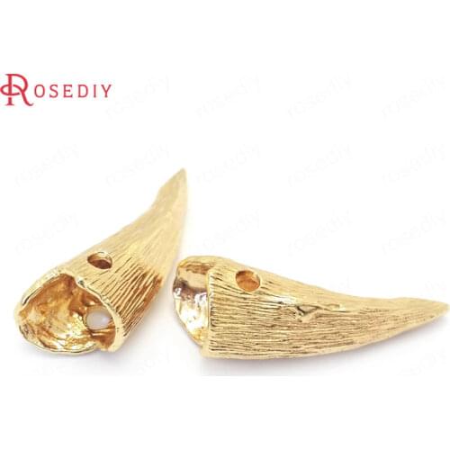 37635)4PCS 30x11MM 24K Gold Color Brass Horn Charms Pendants Jewelry Making Supplies Diy Findings Accessories
