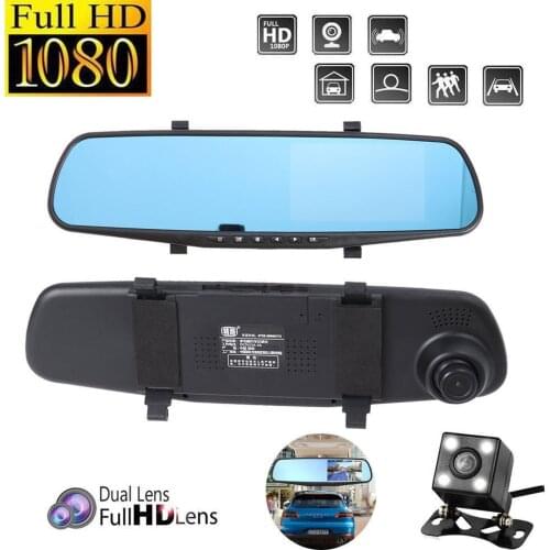 4.3 Inch Full HD 1080P Car Dvr Camera Auto Dash Cam Rearview Mirror Dash Digital Video Recorder Dual Lens Registratory Camcorder