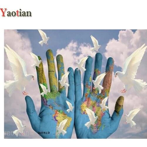 DIY 5D Diamond Painting Abstract World Map Palms Dove Full Square Drill Mosaic Diamond Cross Stitch Kit Diamond Embroidery Decor