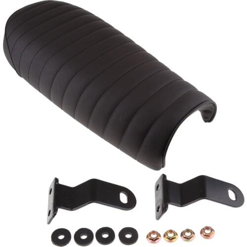 Black Brown Flat Brat Style Vintage Seat Cafe Racer Cushion With Mount Bracket