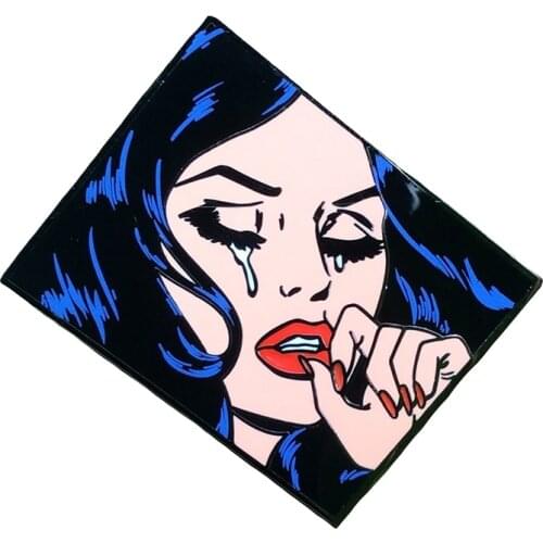 Black Hair Crying Comic Girl Enamel Pin